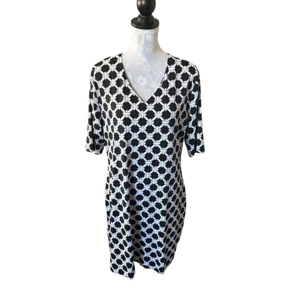 Lulu-B Womens Athletic Dress Golf Chain Link Print Stretchy Size XLarge Black
